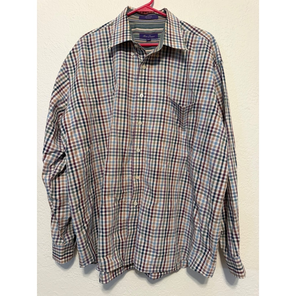 Alan Flusser Mens XXL Plaid Button Down Shirt 100% Cotton Long Sleeve MultiColor